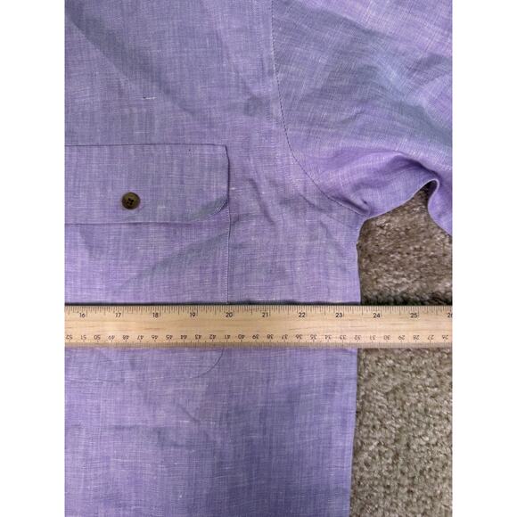 Paul Frederick Mens Blue Linen Button Up Shirt Size Medium Old Money Dress E143 - Picture 6 of 8
